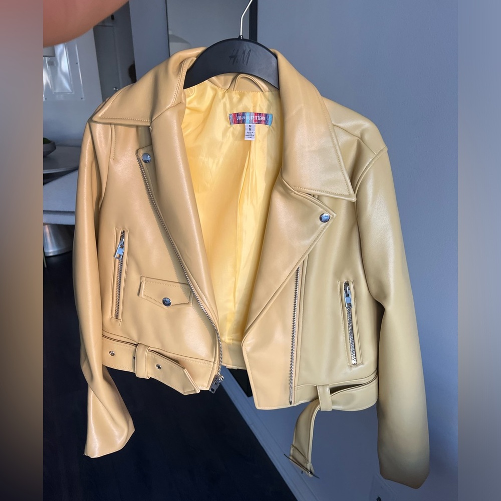 Urban Outfitters Yellow Faux Leather Moto Jacket Med